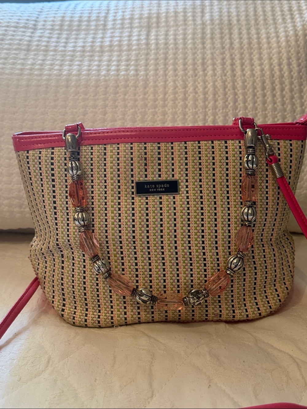 kate spade Pink Trim Woven Tote Bag